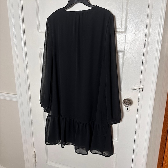 Draper James Black Knee Length Dress Sheer Long Sleeve Ruffle Hem Minimalist Lg - Picture 13 of 17
